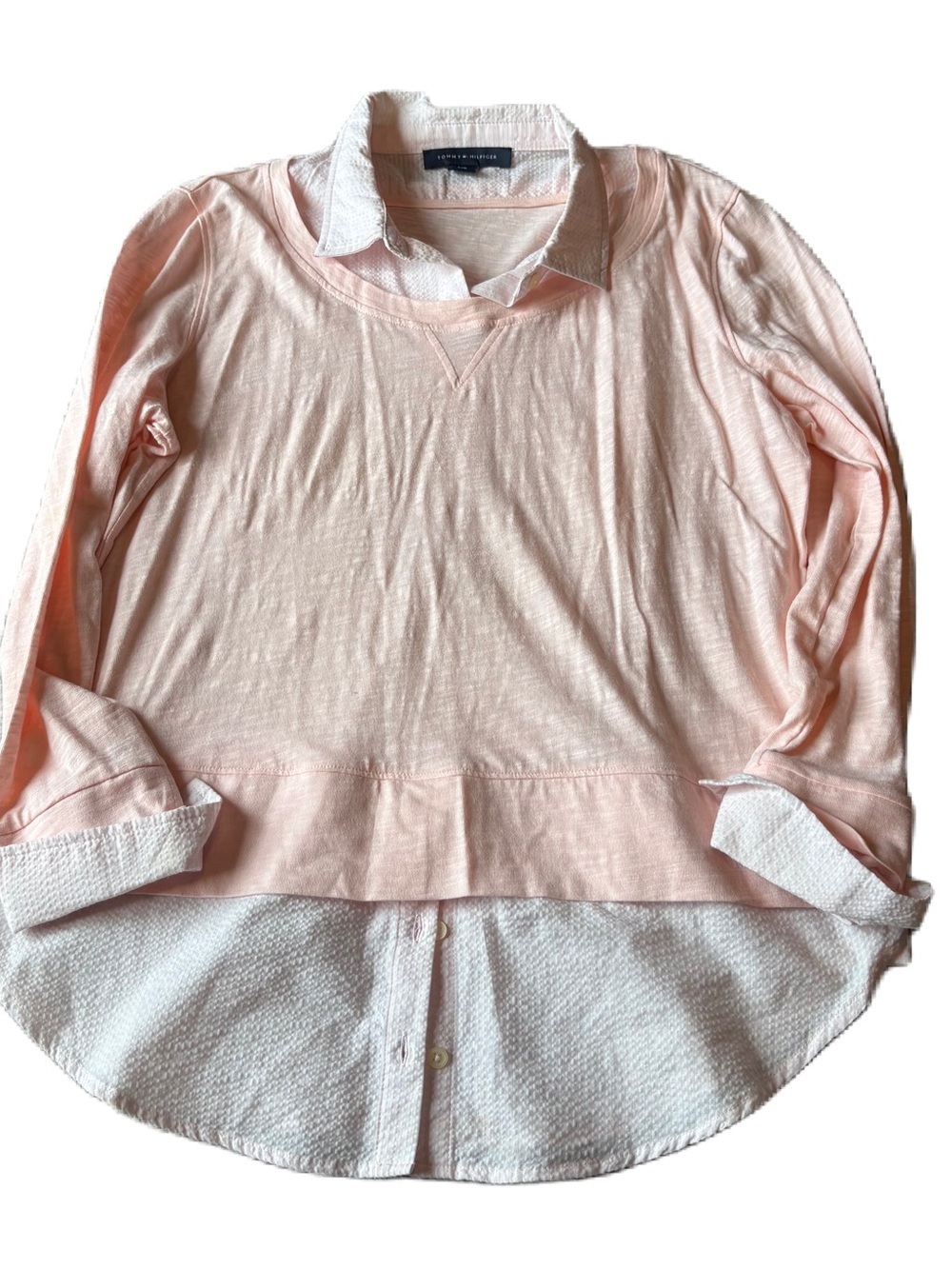 Tommy Hilfiger Layered Faux Button Undershirt Large Pink Vintage Y2K 90s
